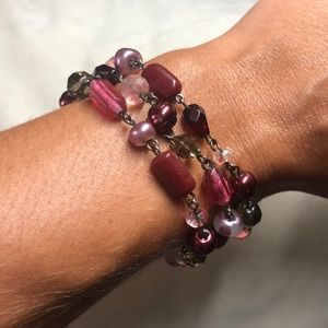 Lia sophia pink and gray beaded bracelet